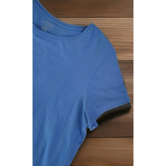 Chico's The Ultimate Tee Size 4 Blue Pima Cotton Short Sleeve - Picture 3 of 8